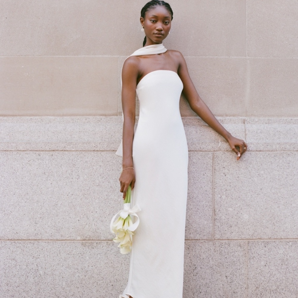 Abercrombie & Fitch Strapless Ivory Dress with Scarf